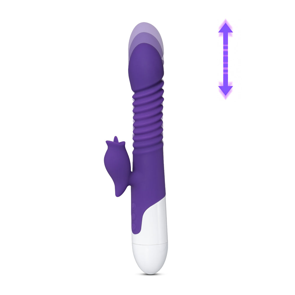 Purple Color 9 Speeds Rechargeable Silicone Thrusting Rabbit Vibrator with Rotation - Pleasure Malta