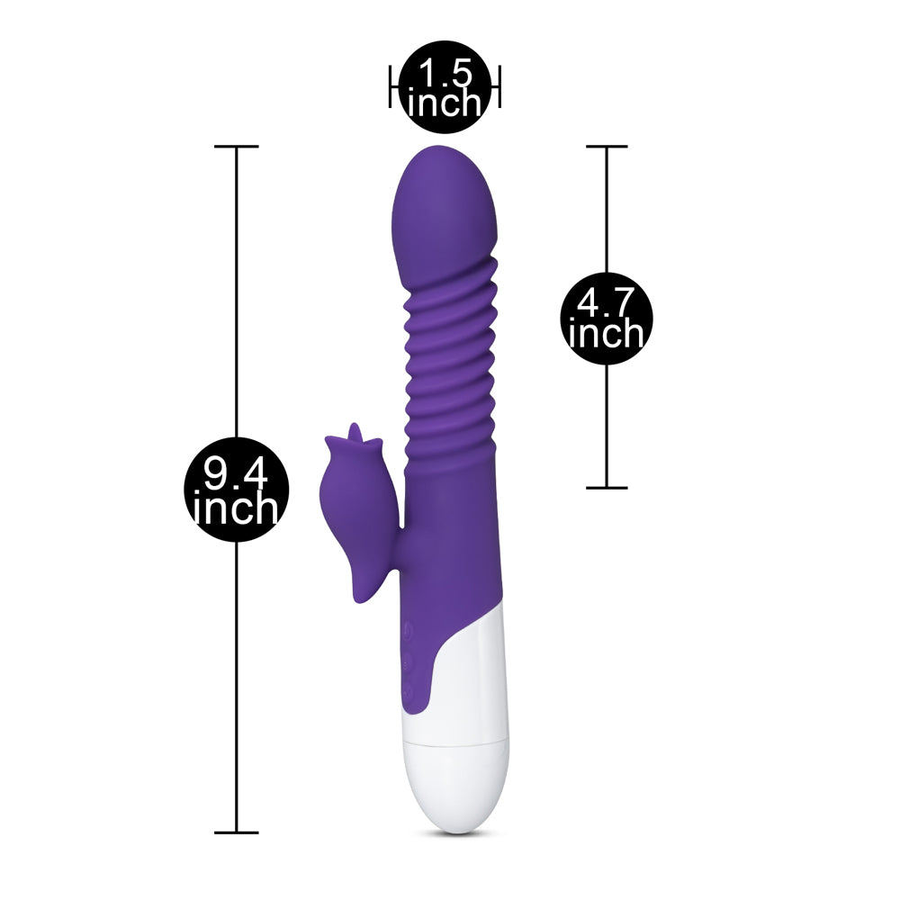 Purple Color 9 Speeds Rechargeable Silicone Thrusting Rabbit Vibrator with Rotation - Pleasure Malta