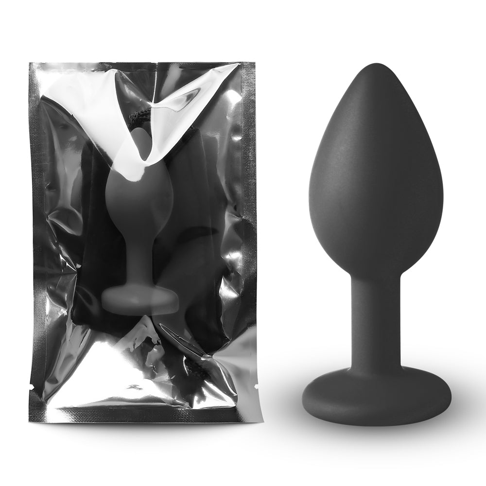 Black Anal Plug with Purple Diamond - Small Size Silicone - Pleasure Malta
