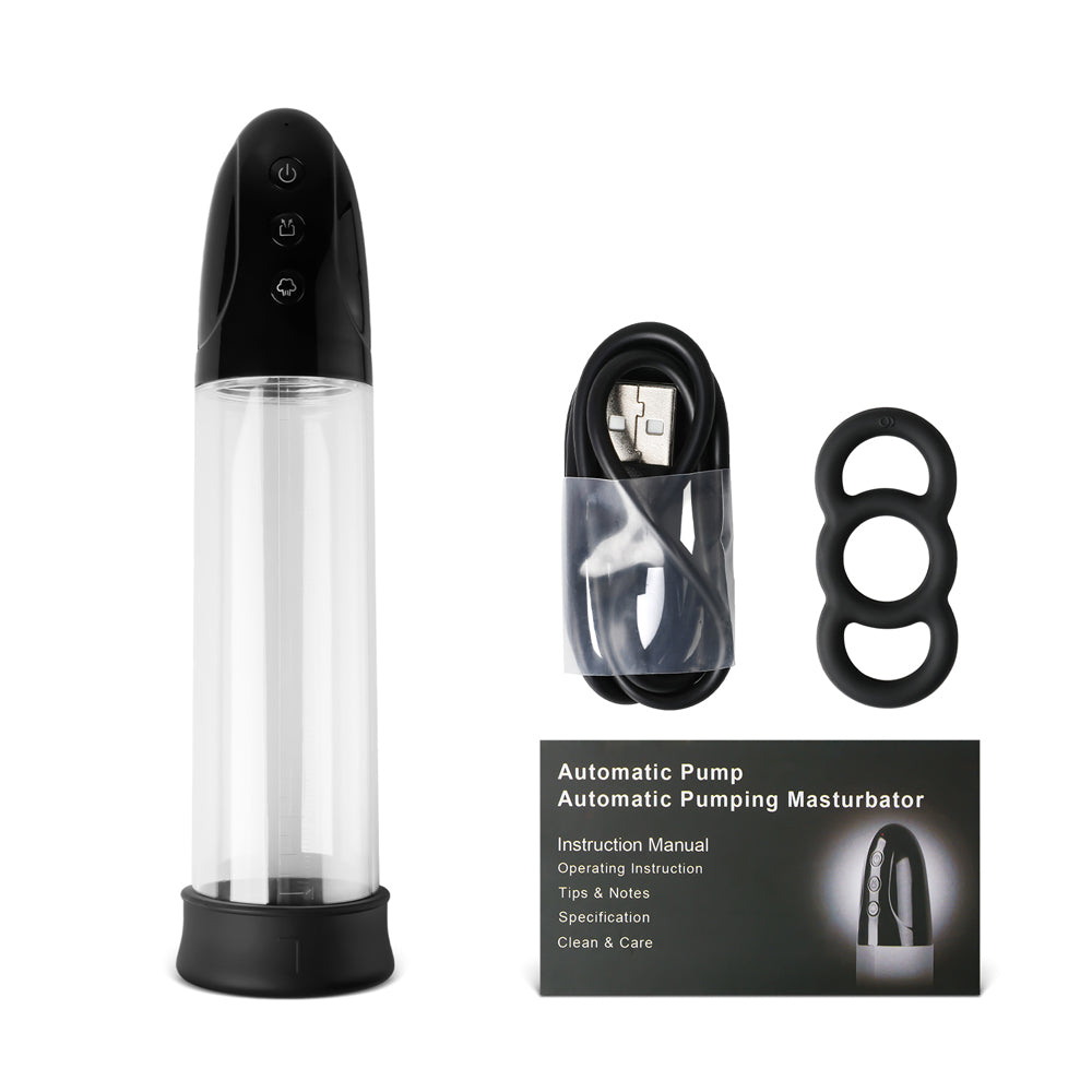 USB  Rechargeable Automatic Penis Pump with Black Sleeve ( Free Cock Ring ) - Pleasure Malta