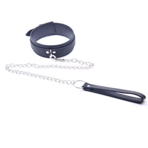 Black Embossed Bondage leash Collar - Pleasure Malta