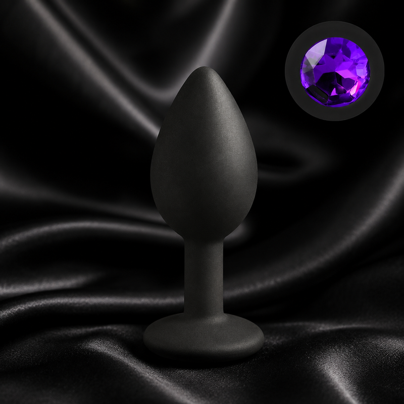 Black Anal Plug with Purple Diamond - Small Size Silicone (ANA009) - Pleasure Malta