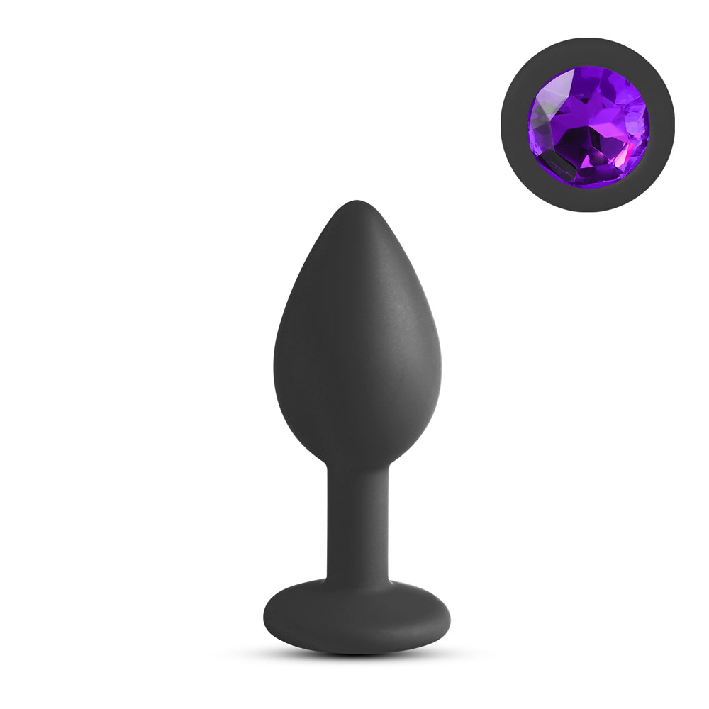 Black Anal Plug with Purple Diamond - Small Size Silicone
